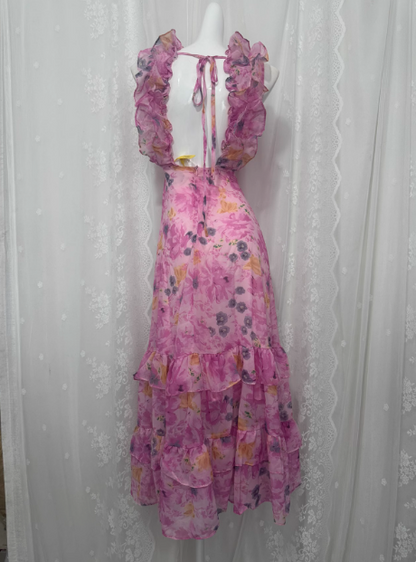 Französisches Teepause-Blumen-rückenfreies V-Ausschnitt-Ballkleid P3463
