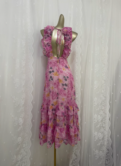 Französisches Teepause-Blumen-rückenfreies V-Ausschnitt-Ballkleid P3463