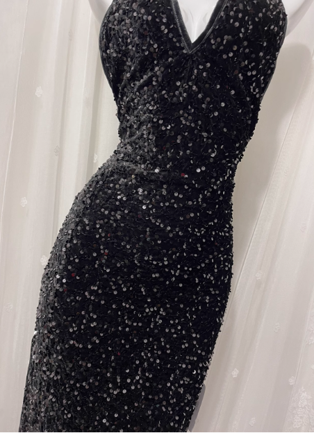 Black Sexy Backless Halter Neck Sequined Prom Dress P3464