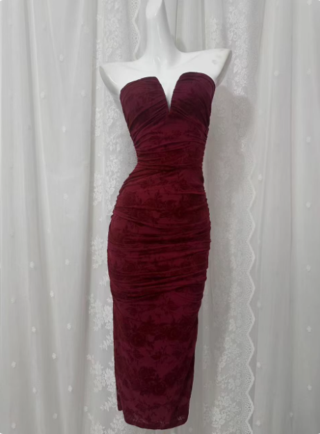 Sexy Tube Top Printed Waist And Hip-hugging Prom Dress P3465