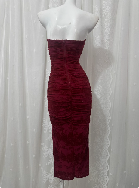 Sexy Tube Top Printed Waist And Hip-hugging Prom Dress P3465