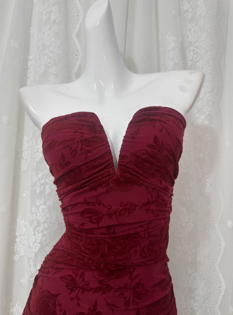 Sexy Tube Top Printed Waist And Hip-hugging Prom Dress P3465