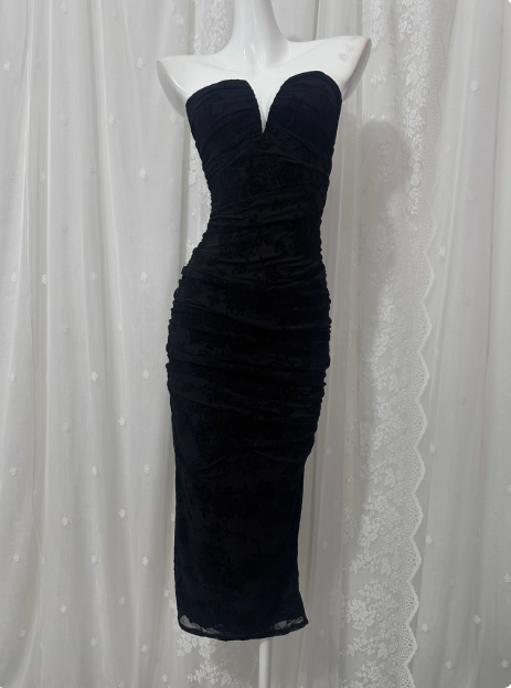 Sexy Tube Top Printed Waist And Hip-hugging Prom Dress P3465