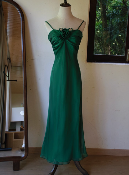 Vintage Dunkelgrünes Trägerloses Schmal Geschnittenes Elegantes Ballkleid P3470