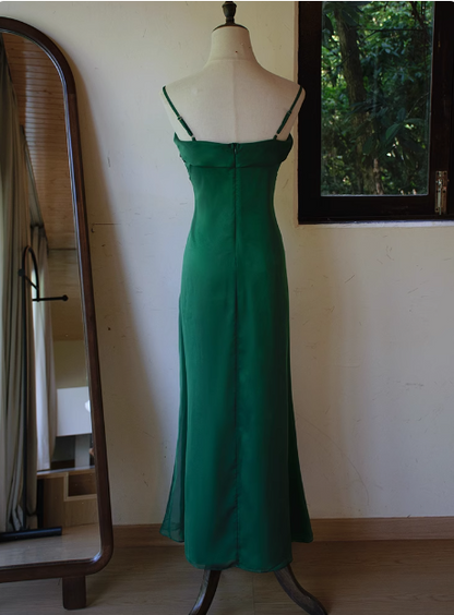 Vintage Dunkelgrünes Trägerloses Schmal Geschnittenes Elegantes Ballkleid P3470