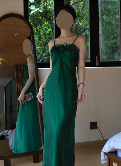 Vintage Dunkelgrünes Trägerloses Schmal Geschnittenes Elegantes Ballkleid P3470