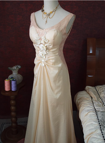 Vintage Beige Beaded Backless 3D Flower Gradient Long Prom Dress P3474 PreppyDress Vintage Beige Beaded Backless 3D Flower Gradient Long Prom Dress P3474 PreppyDress