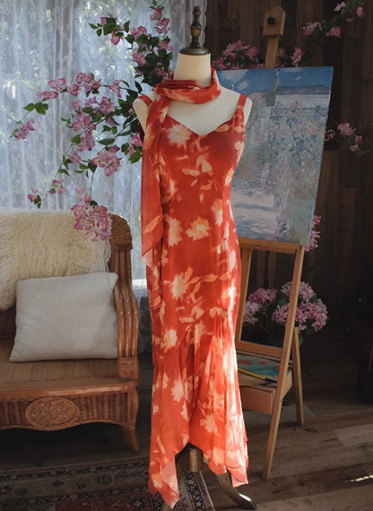Wunderschönes trägerloses Meerjungfrauen-Ballkleid aus Chiffon mit figürlichem Ölbild P3479