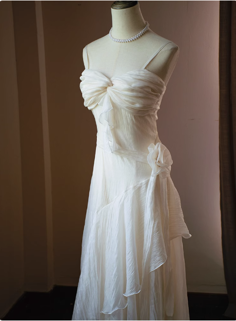 Elegant French Camellia Strap Irregular Prom Dress P3481