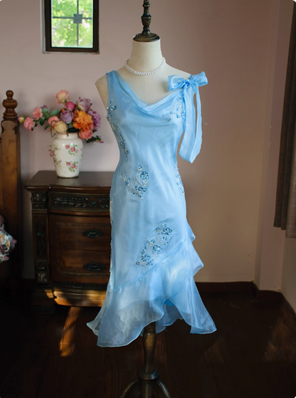 Cute Blue Beaded Ruffled Collar Birthday Party Homecoming Dress P3483 PreppyDress Cute Blue Beaded Ruffled Collar Birthday Party Homecoming Dress P3483 PreppyDress