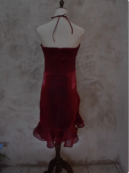 Wunderschönes Neckholder-Off-Shoulder Ärmelloses Irreguläres Kleid für Geburtstagsfeier und Abschlussball P3484