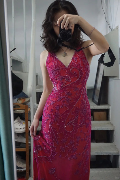 Beautiful Pink Backless Halter Neck High Slit V-neck Prom Dress P3494 Beautiful Pink Backless Halter Neck High Slit V-neck Prom Dress P3494