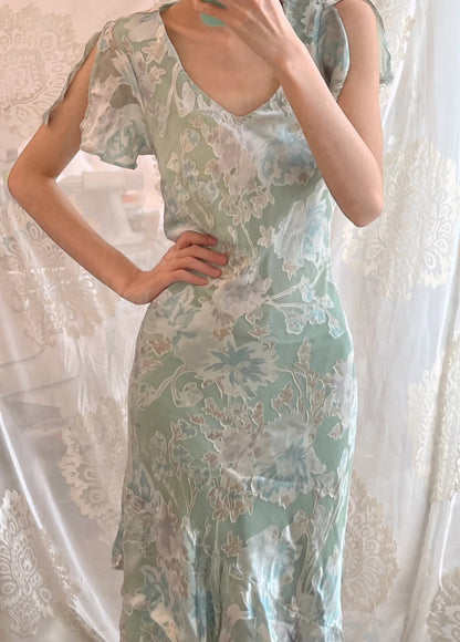 Elegant Light Green Short Sleeve Printed Chiffon Long Prom Dress P3500 PreppyDress Elegant Light Green Short Sleeve Printed Chiffon Long Prom Dress P3500 PreppyDress