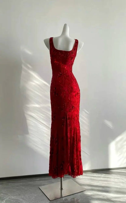 red beaded mermaid dress FREE PEOPLE sheer embellished beaded slip dress Size S small ladies –  Afashionistastore
