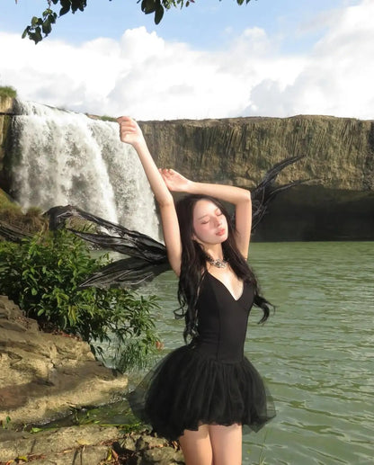 Sexy Black Spaghetti Strap V Neck Puff Mini 20th Birthday Homecoming Dress P3512