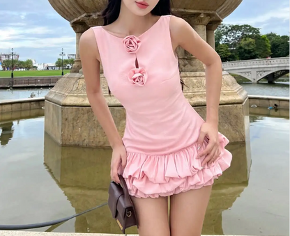 Süßes ärmelloses rosa 3D-Blütenknospen-Rock Minikleid zum 16. Geburtstag für den Homecoming P3515