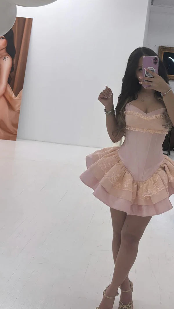 Princess Pink Strapless Sweetheart Neck Satin A-Line 17th Birthday Homecoming Dress P3517