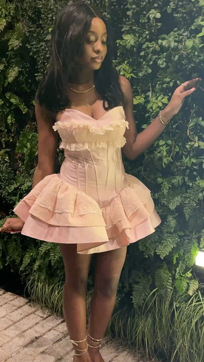 Princess Pink Strapless Sweetheart Neck Satin A-Line 17th Birthday Homecoming Dress P3517