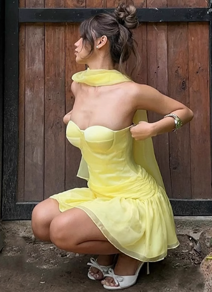 yellow mini hoco dress Honey Yellow Mini Dress - US 2