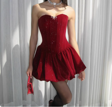 Sparkling Strapless Black Sequined Princess Mini 17th Birthday Homecoming Dress P3524