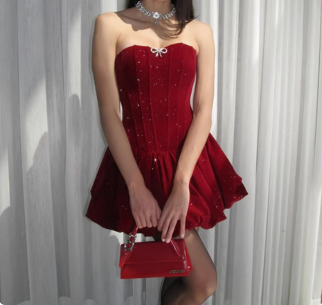 Sparkling Strapless Black Sequined Princess Mini 17th Birthday Homecoming Dress P3524