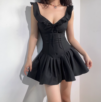 Süßes Mädchen V-Ausschnitt Rüschen A-Linie Mini 17. Geburtstag Homecoming Kleid P3531