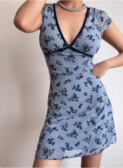 Retro Süßes Mädchen V-Ausschnitt Schmal Bedrucktes 19. Geburtstag Homecoming-Kleid P3532