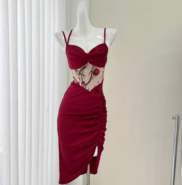 Sexy Satin Halter Waist Print Mermaid Homecoming Dress P3539