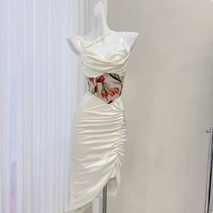 Sexy Satin Neckholder-Kleid mit Taillenprint und Meerjungfrauenrock P3539