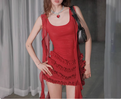 Sexy Glitzernde Rüschenband-Trägerpilz-Plissee-Hüftwickel 17. Geburtstag Homecoming-Kleid P3548