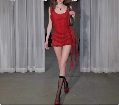 Sexy Glitzernde Rüschenband-Trägerpilz-Plissee-Hüftwickel 17. Geburtstag Homecoming-Kleid P3548