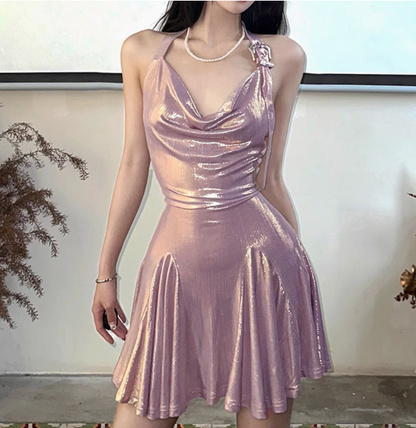 Süßes, glänzendes, glänzendes Neckholder-Kleid in A-Linie, tailliert, für den 19. Geburtstag, Homecoming P3557