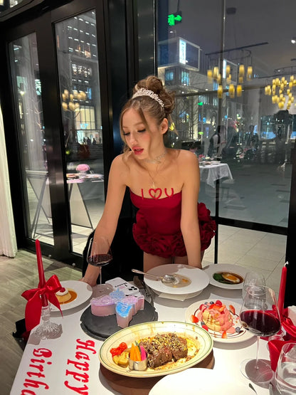 Sexy Burgundy Tube Top Two Piece 17th Birthday Homecoming Dress P3565