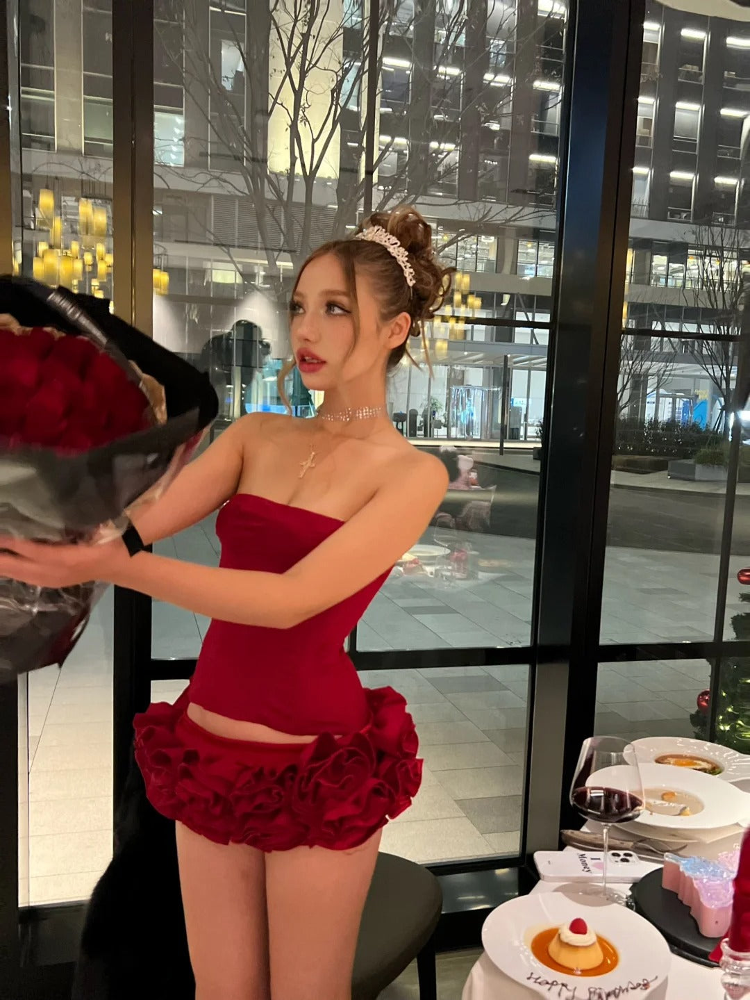 Sexy Burgundy Tube Top Two Piece 17th Birthday Homecoming Dress P3565