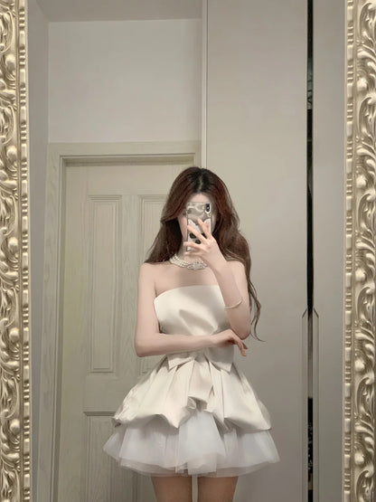 sachin and babi light blue dress Cute White Strapless Bow Satin Tulle Mini 17th Birthday Homecoming Dre –  PreppyDress