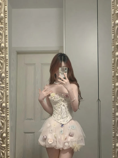 Niedliches rosa 3D-Blumenkorsett mit Knospenrock, Ballkleid zum 17. Geburtstag P3568