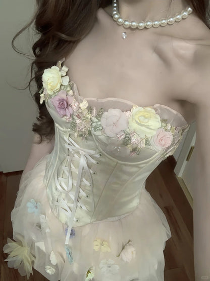 Niedliches rosa 3D-Blumenkorsett mit Knospenrock, Ballkleid zum 17. Geburtstag P3568