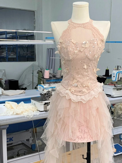 strapless open back dress A Line Pink Off Shoulder Homecoming Dress Short Party Dress fg7693 –  formalgowns main image 1