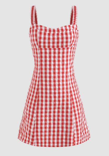 Süßes kariertes Träger-Geburtstagsrock Homecoming-Kleid P3601
