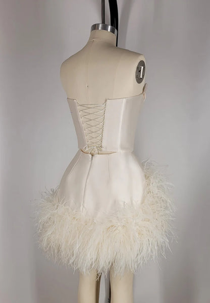 Elegant Satin Tube Top Feather Edge Bodycon 19th Birthday Homecoming Dress P3604 - Ivory / US2 Elegant Satin Tube Top Feather Edge Bodycon 19th Birthday Homecoming Dress P3604 - Ivory / US2