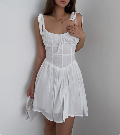 Sanftes weißes Träger-A-Linien-Mini-Kleid zum 17. Geburtstag Homecoming P3605
