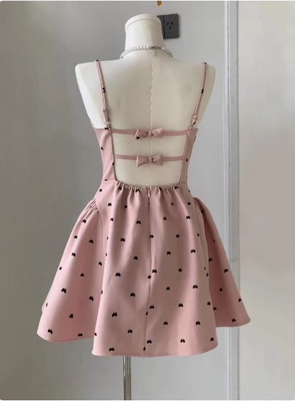 Sweet Bow Backless Pink Sling Puffy Birthday Dress Homecoming Dress P3 PreppyDress Sweet Bow Backless Pink Sling Puffy Birthday Dress Homecoming Dress P3 PreppyDress