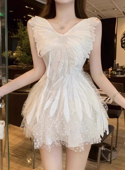 Design White Feather Splicing Polka Dot Princess Puffy Birthday Dress PreppyDress Design White Feather Splicing Polka Dot Princess Puffy Birthday Dress PreppyDress