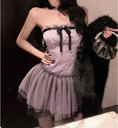 Niedliches lila Satintüll 17. Geburtstag Homecoming-Kleid P3618