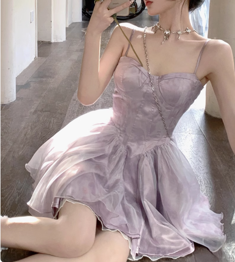 Sweet Purple Princess Puffy Strapless Homecoming Dress P3622