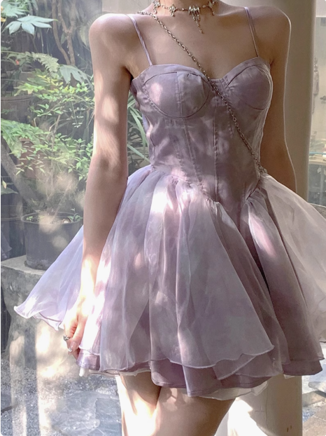 Sweet Purple Princess Puffy Strapless Homecoming Dress P3622