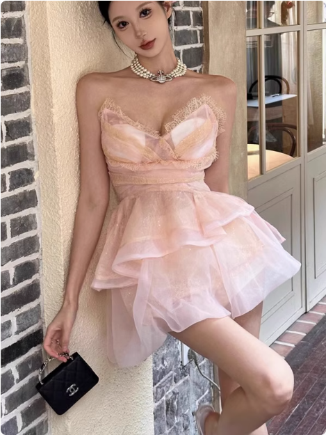 Cute Puffy Pink V Neck Mini Birthday Dress Homecoming Dress P3626 PreppyDress Cute Puffy Pink V Neck Mini Birthday Dress Homecoming Dress P3626 PreppyDress