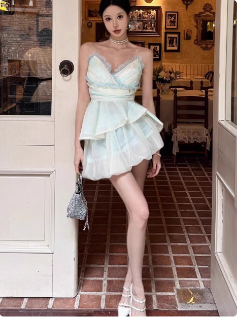 Cute Puffy Pink V Neck Mini Birthday Dress Homecoming Dress P3626 – PreppyDress