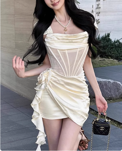 Süßes Satin Off-Shoulder Fischgrätmuster Etuikleid zum 17. Geburtstag P3627