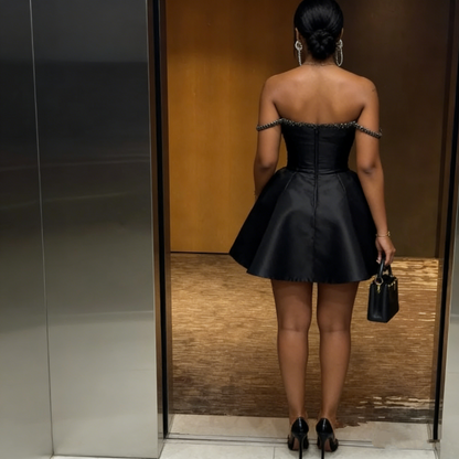 Sexy Strap Sweetheart Neck Black A-Line Birthday Dress Homecoming Dress P3631